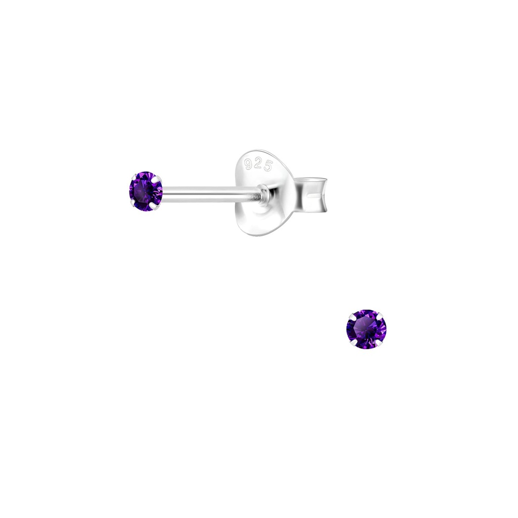 [10000350] 2mm Round Cubic Zirconia Silver Stud Earrings (Amethyst)