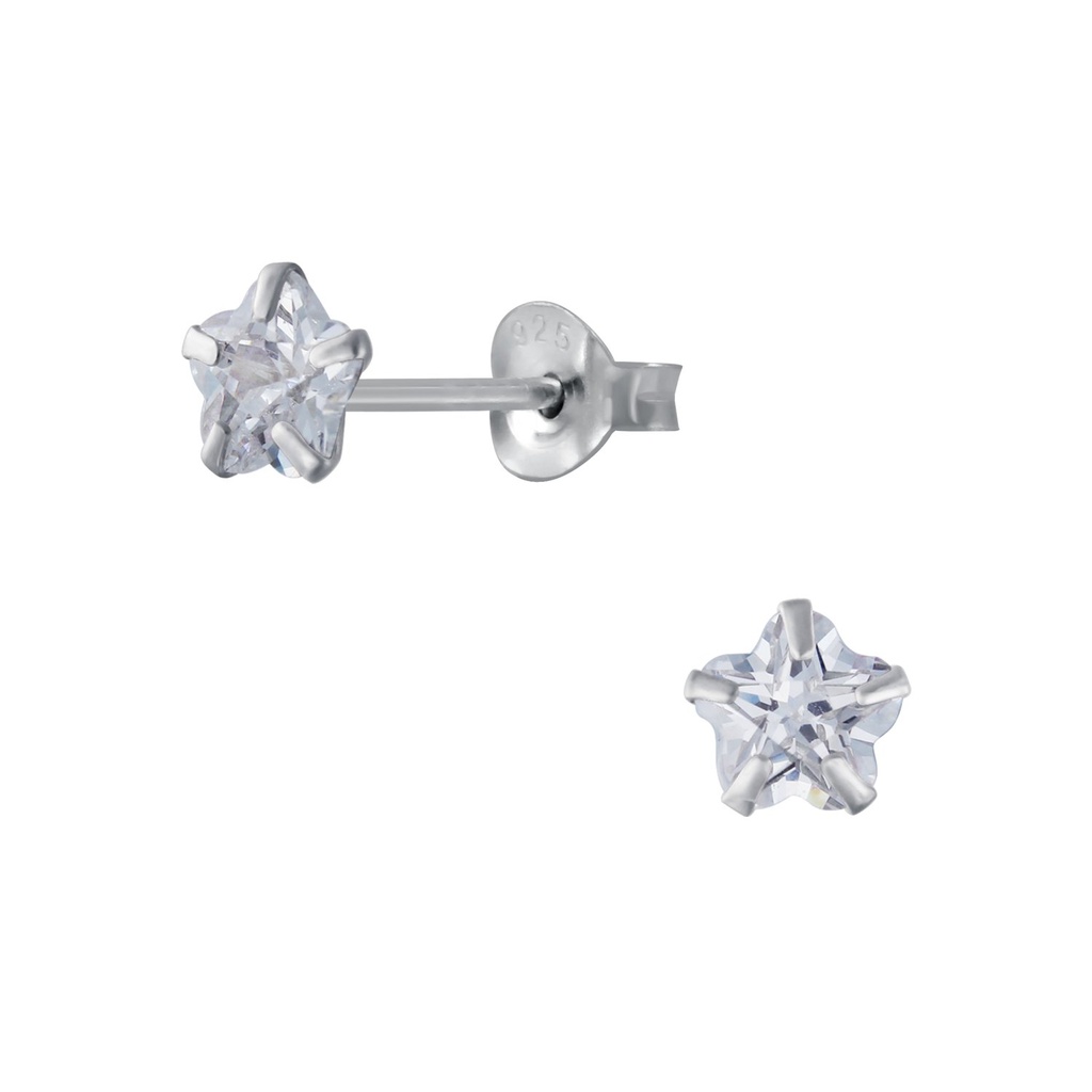 [10000368] 5mm Flower Cubic Zirconia Silver Stud Earrings