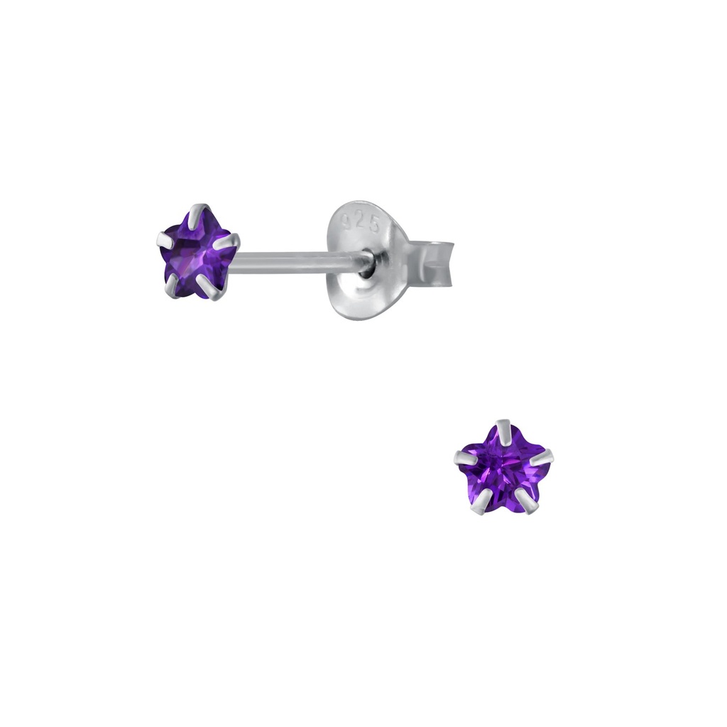 [10003549] Puces d'oreilles en argent zircon fleur 3 mm (Amethyst)