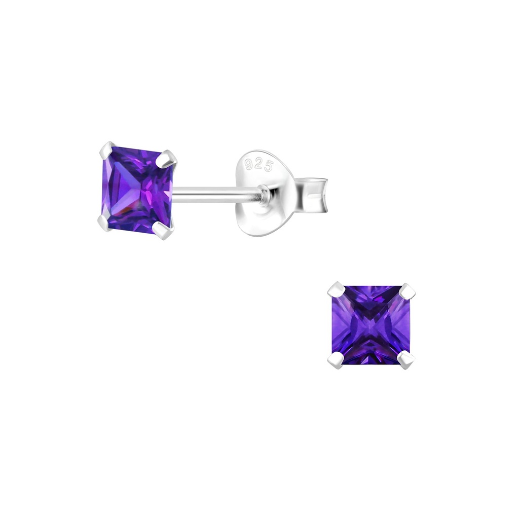 Puces d'oreilles en argent zircon carré 4 mm