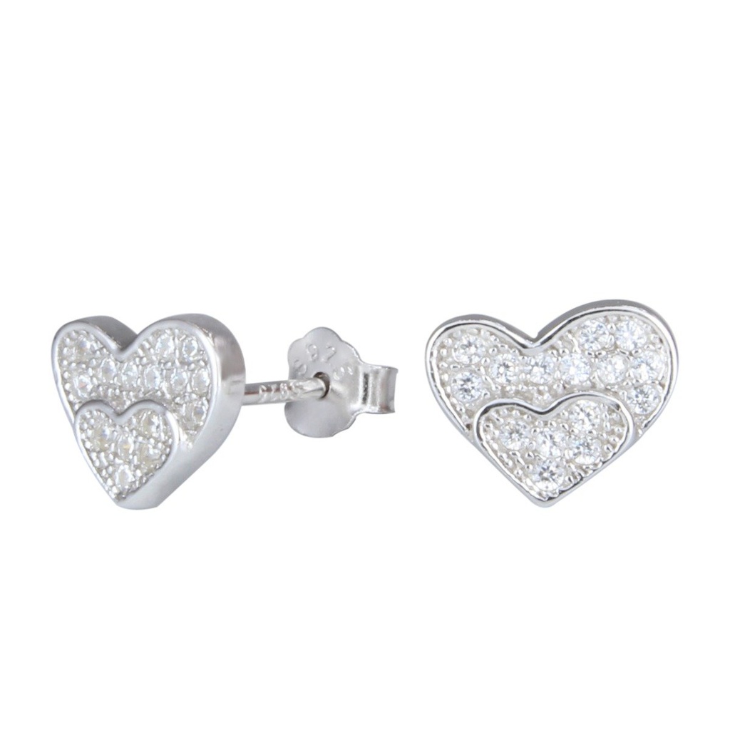 Puces d'oreilles en argent zircon cœur