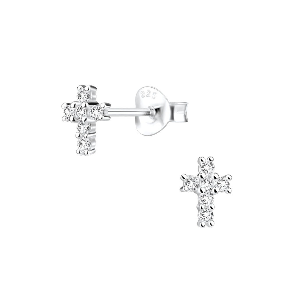 [10001432] Puces d'oreilles croix en argent zircon