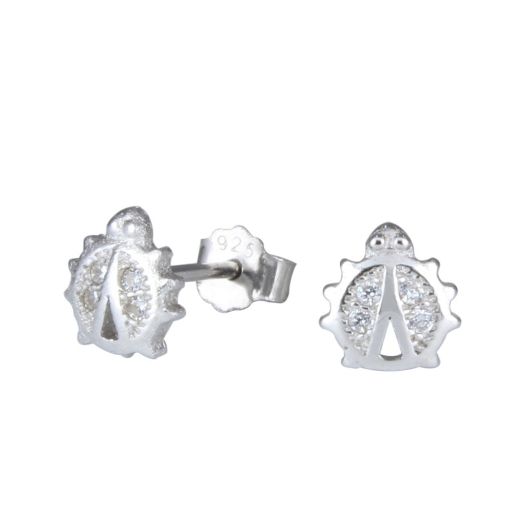 [10000279] Silver Ladybug Cubic Zirconia Stud Earrings