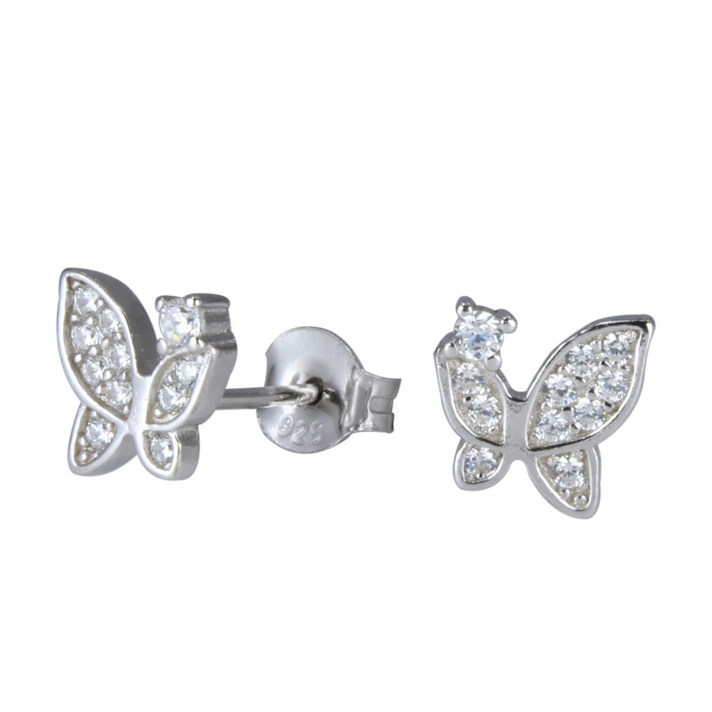 [10000277] Silver Butterfly Cubic Zirconia Stud Earrings