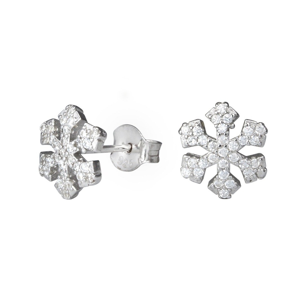 [10000275] Silver Snowflake Cubic Zirconia Stud Earrings