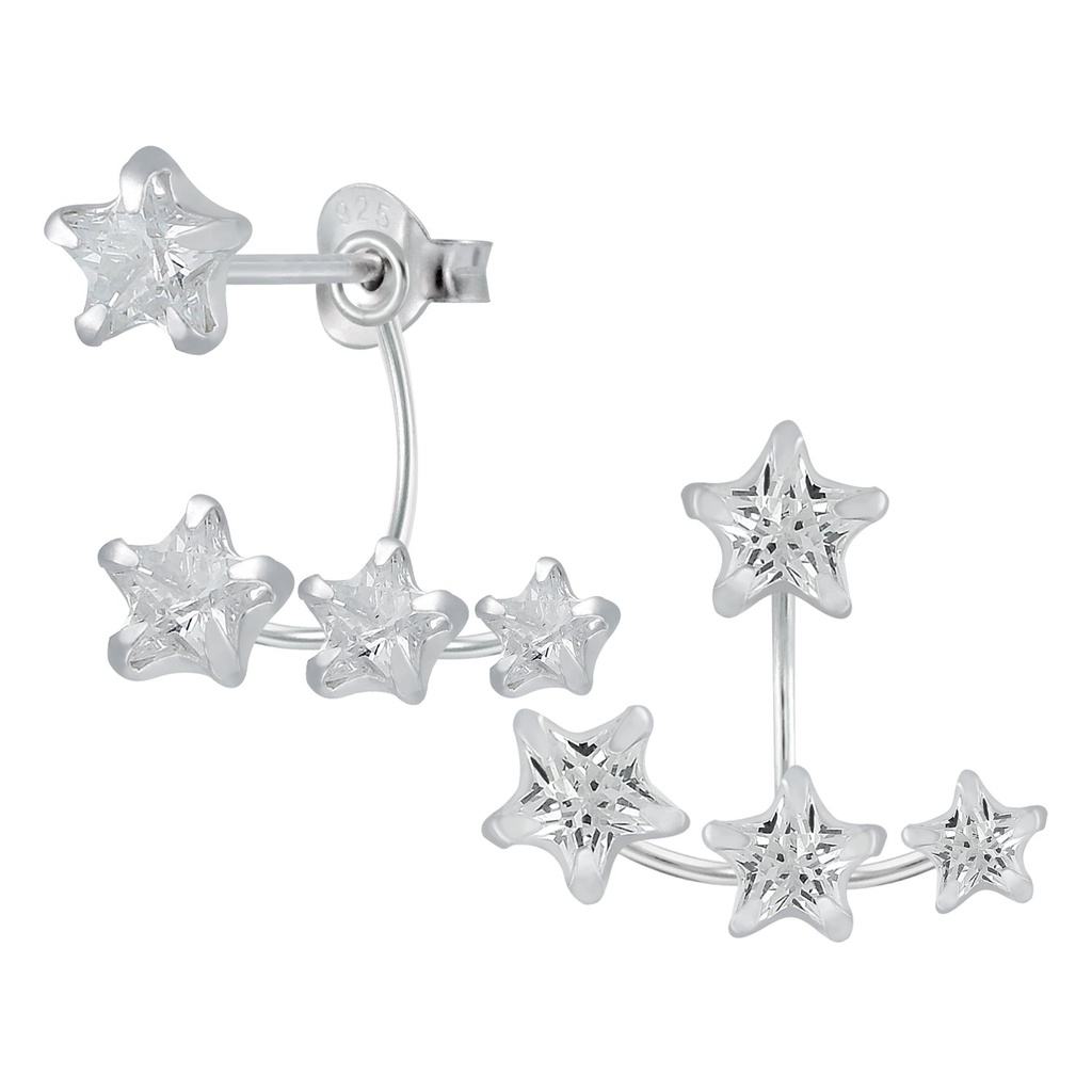 [10001437] Silver Stars Cubic Zirconia Ear Jackets