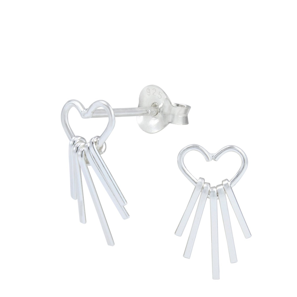 Silver Heart with Bar Stud Earrings