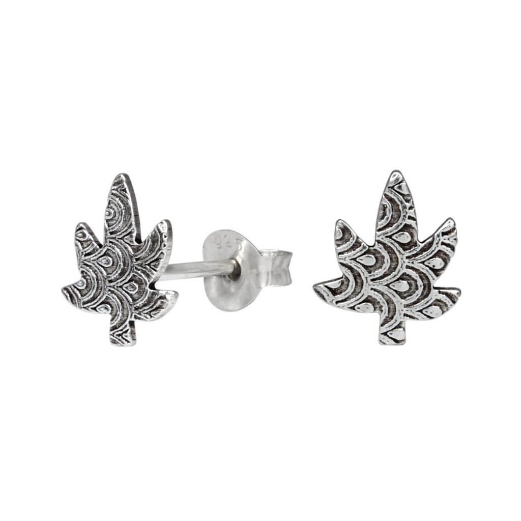 Silver Cannabis Leaf Stud Earrings