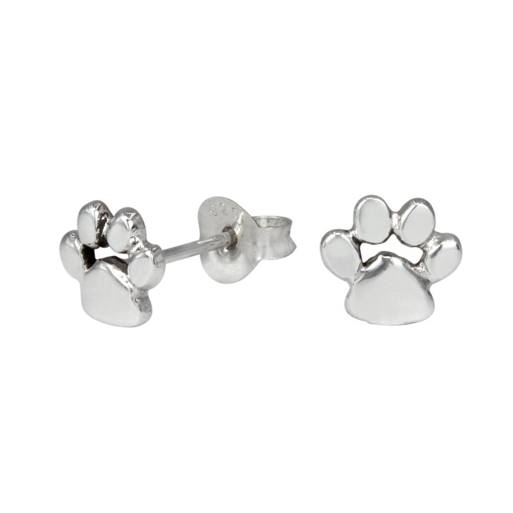 Puces d'oreilles empreinte de patte en argent