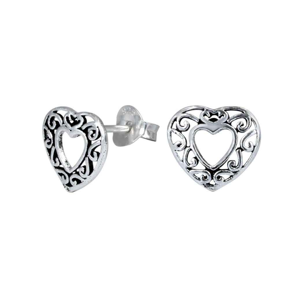[10000249] Puces d'oreilles cœur en argent