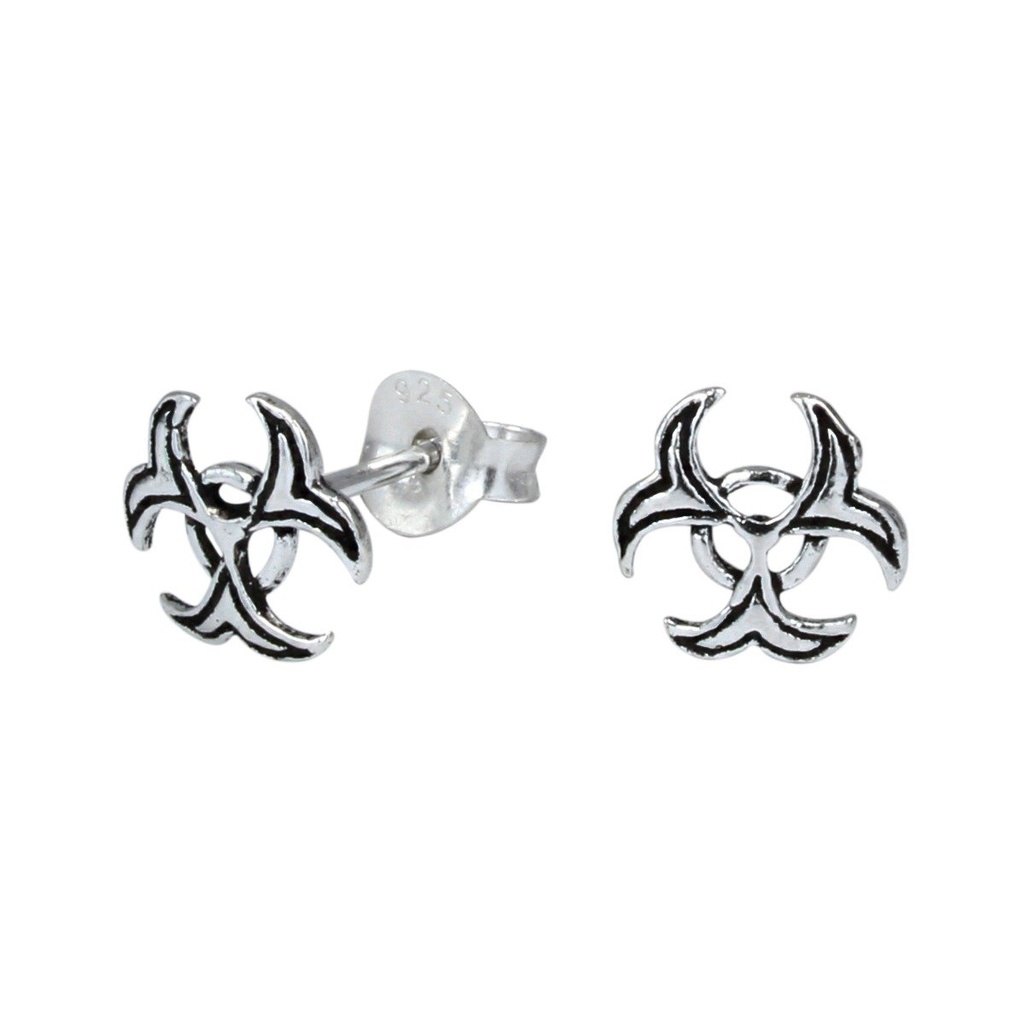 Puces d'oreilles symbole danger biologique en argent