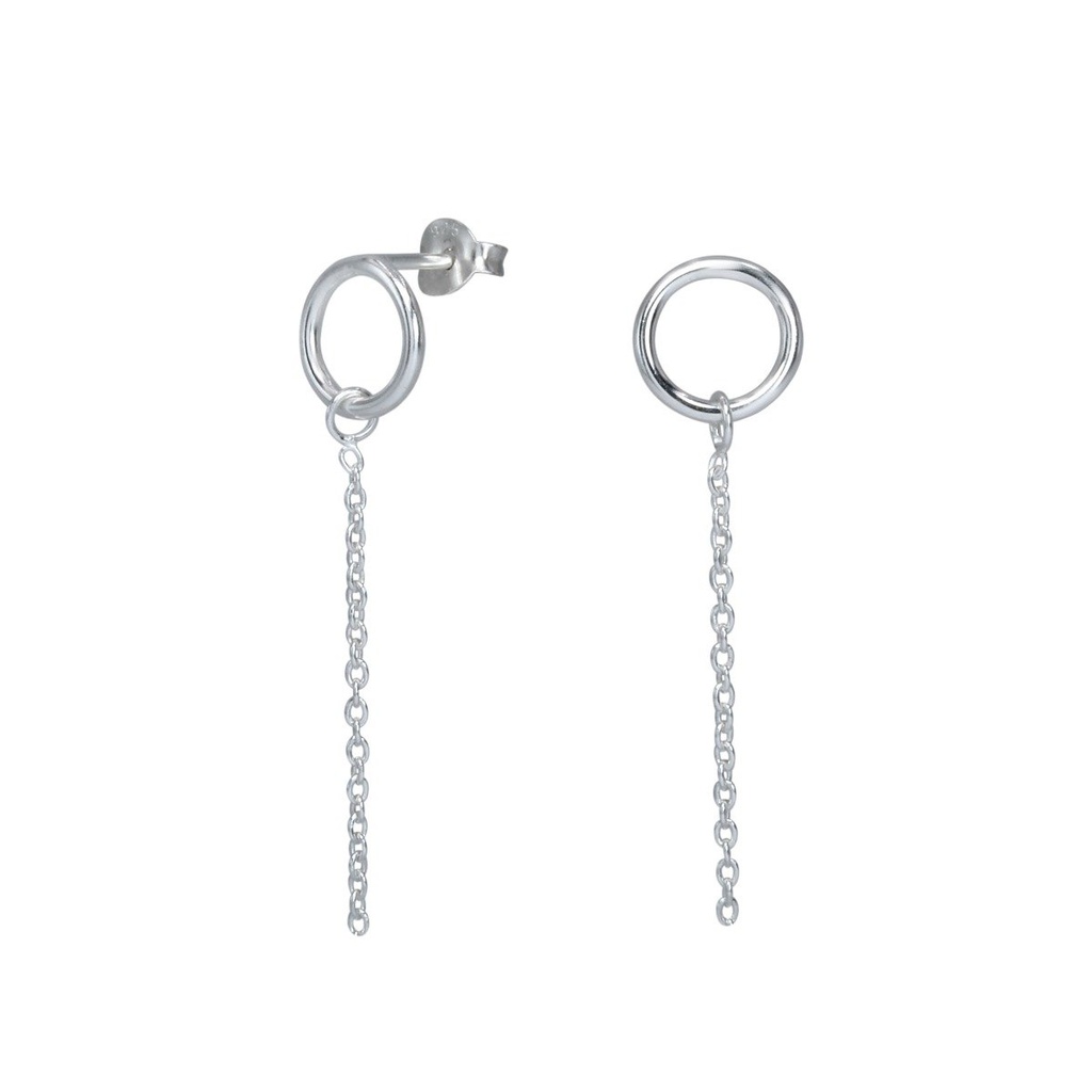 [10000239] Puces d'oreilles rondes en argent avec chaîne pendante