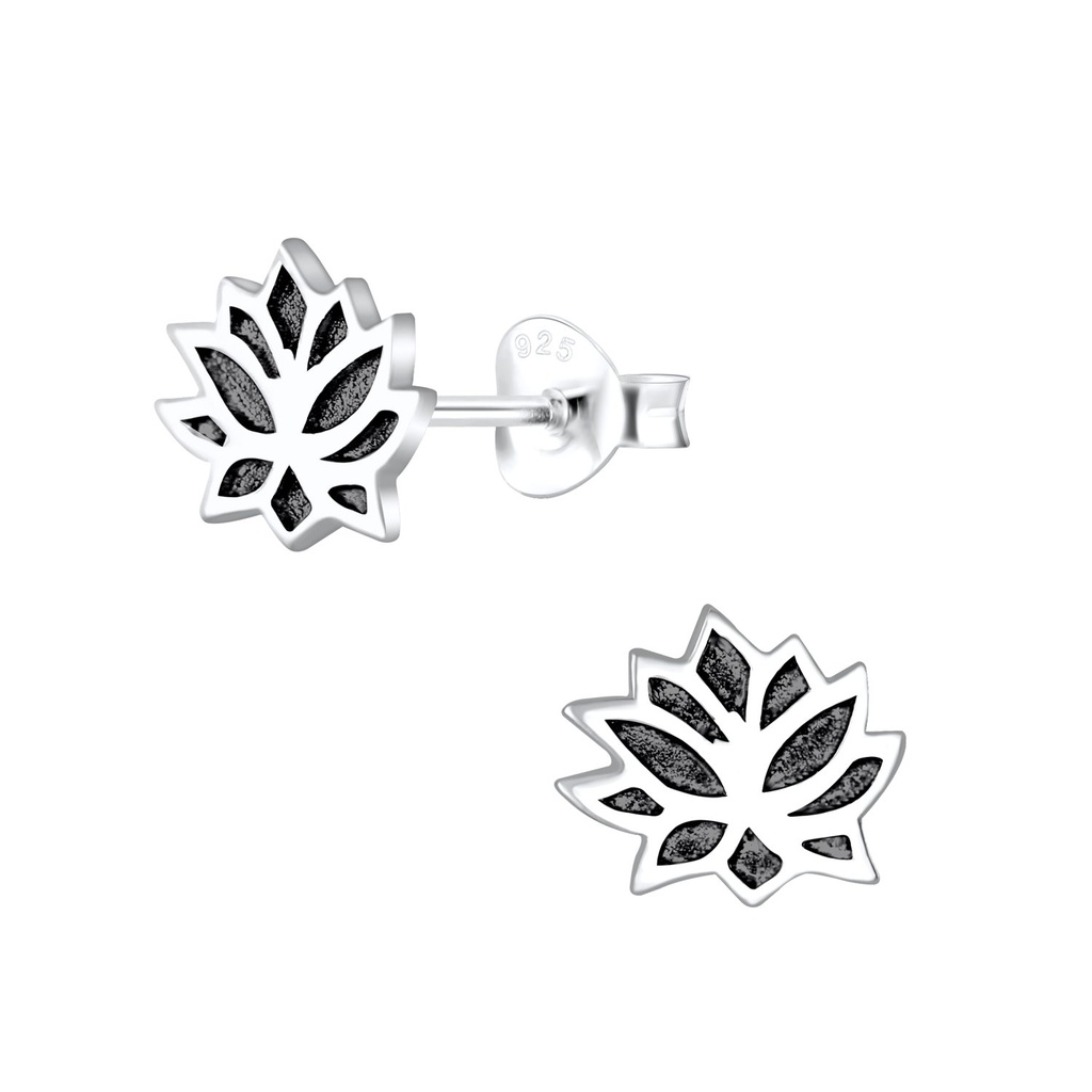 Silver Lotus Flower Stud Earrings