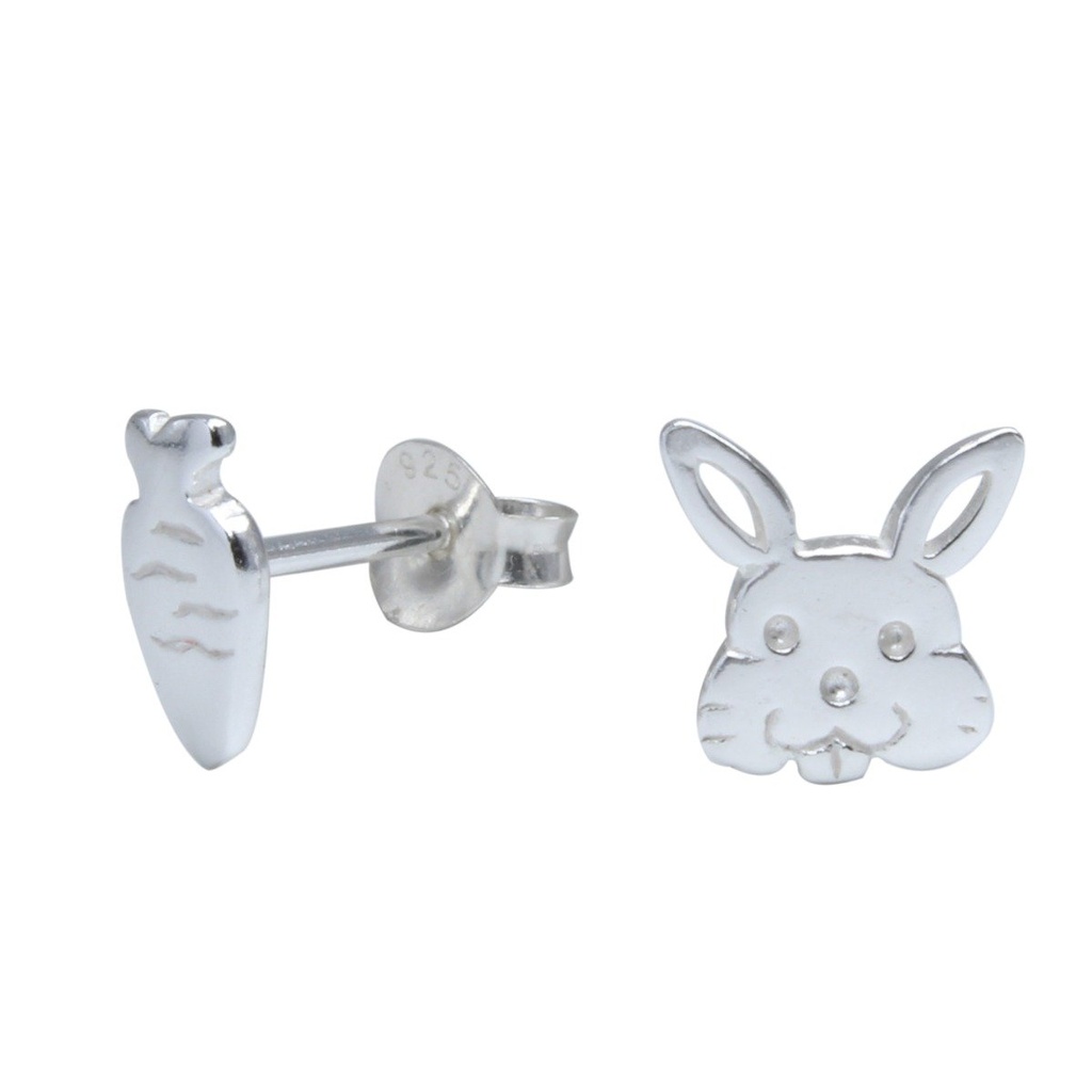 Puces d'oreilles lapin et carotte en argent