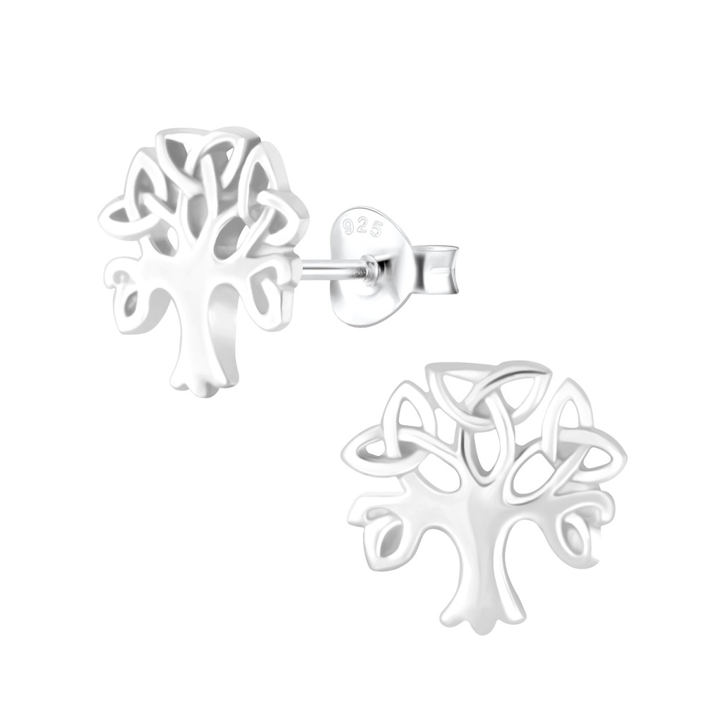 [10000225] Silver Celtic Tree Stud Earrings