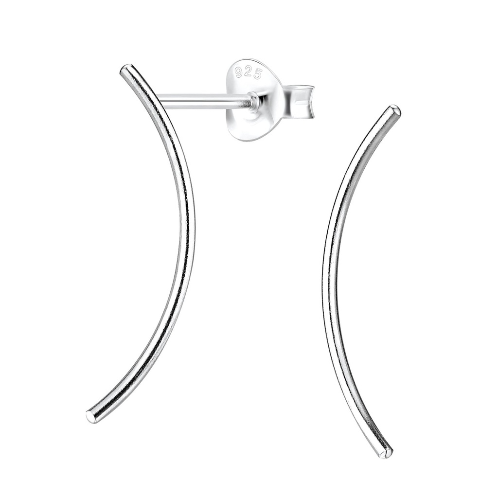 Silver Curved Bar Stud Earrings