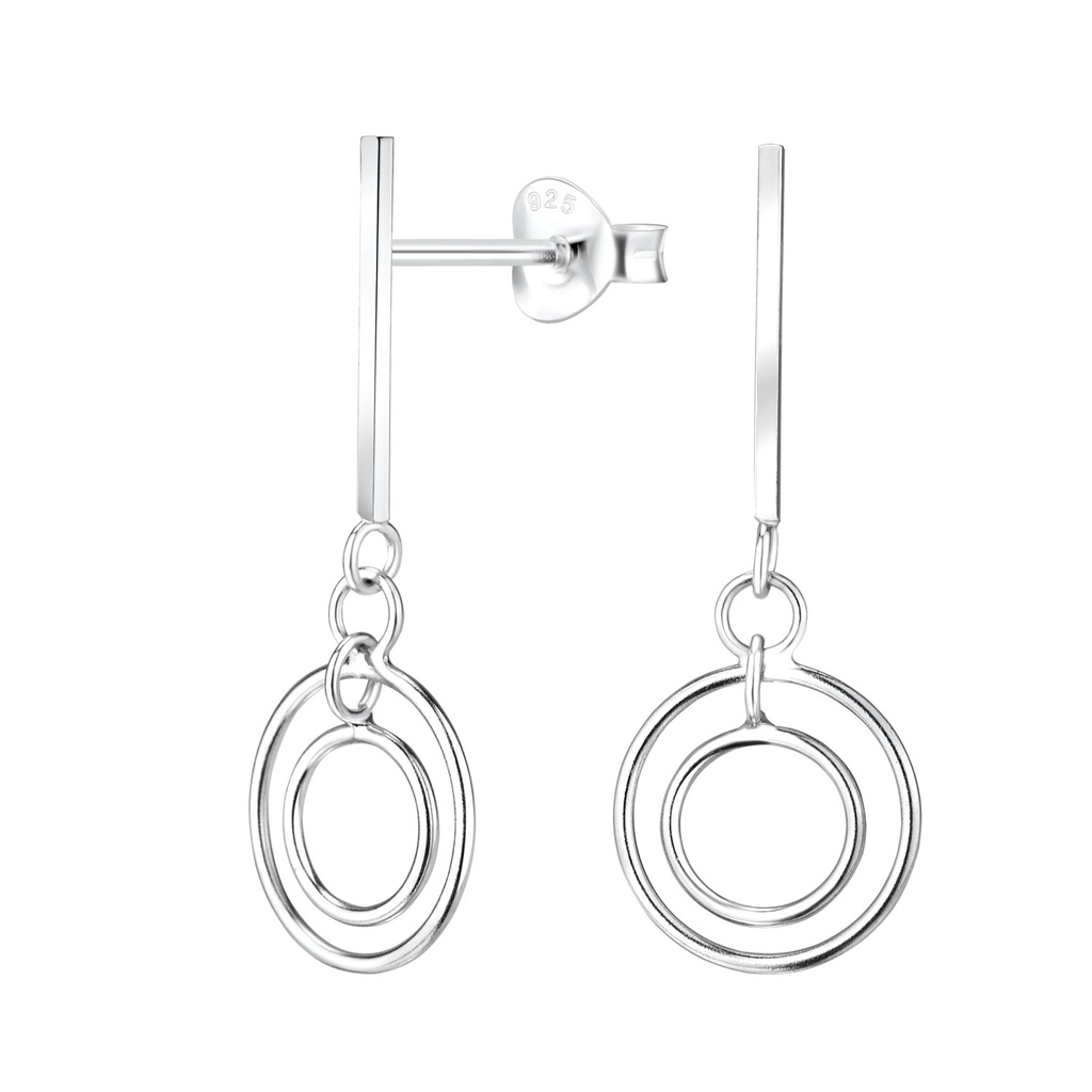 Puces d'oreilles barre en argent avec cercles pendants