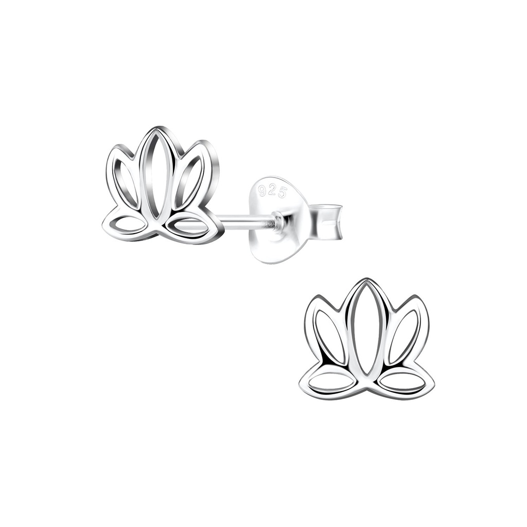 [10000218] Silver Lotus Flower Stud Earrings