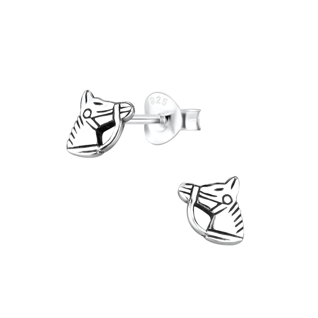 Puces d'oreilles tête cheval en argent