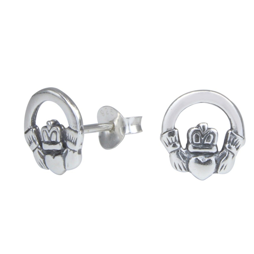 [10000207] Silver Claddagh Stud Earrings
