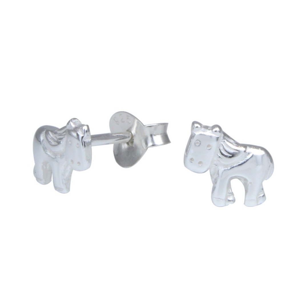 Silver Pony Stud Earrings