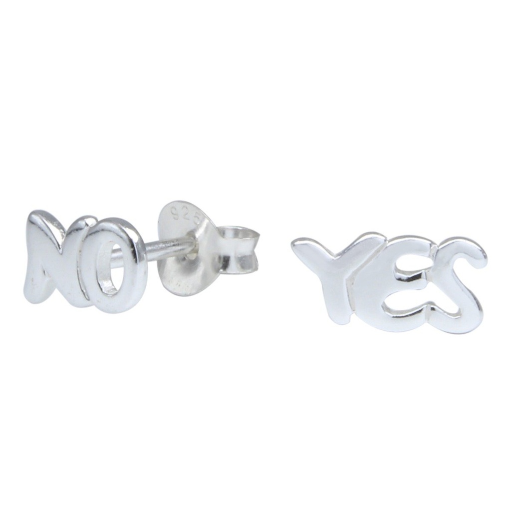 [10000202] Silver Yes No Stud Earrings