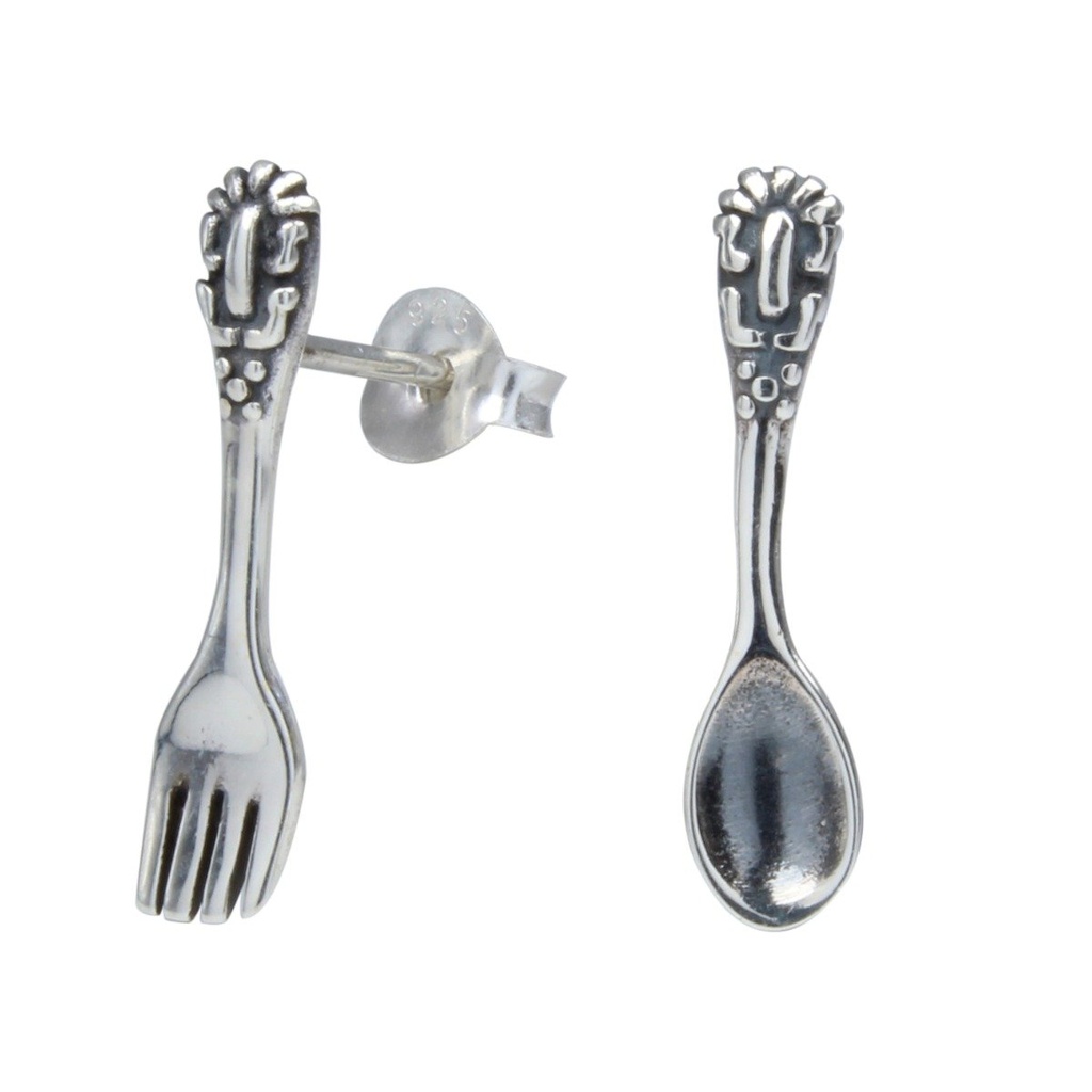 Puces d'oreilles cuillère et fourchette en argent