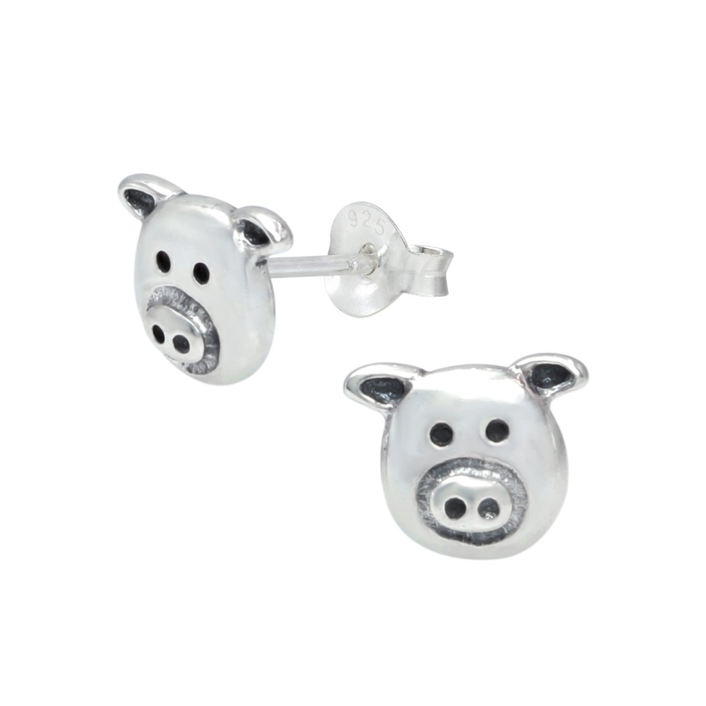 [10000199] Silver Pig Stud Earrings
