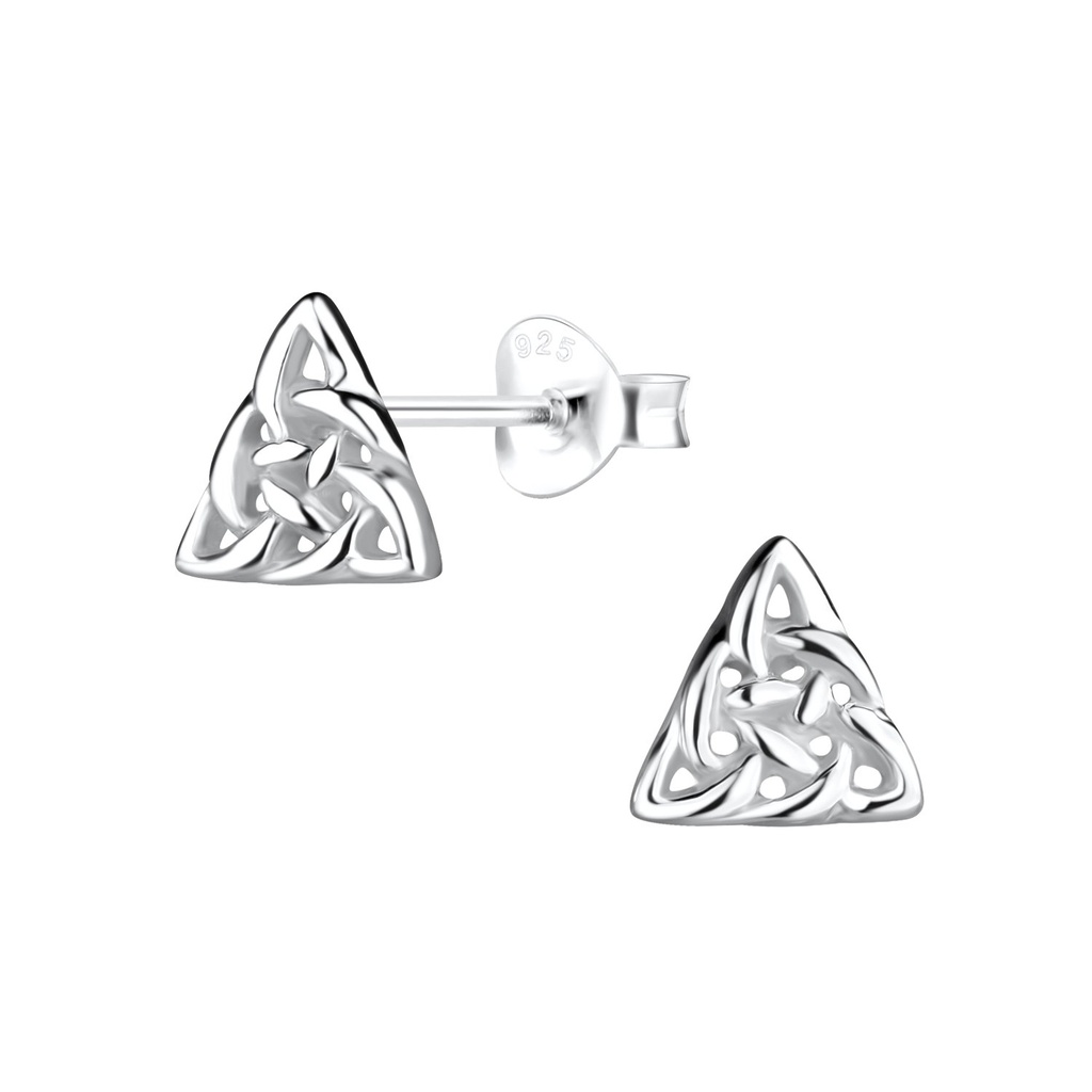 [10000222] Silver Celtic Triangle Stud Earrings