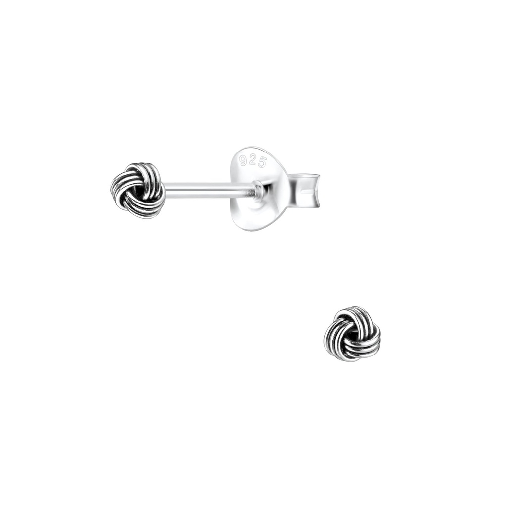 3mm Silver Knot Stud Earrings