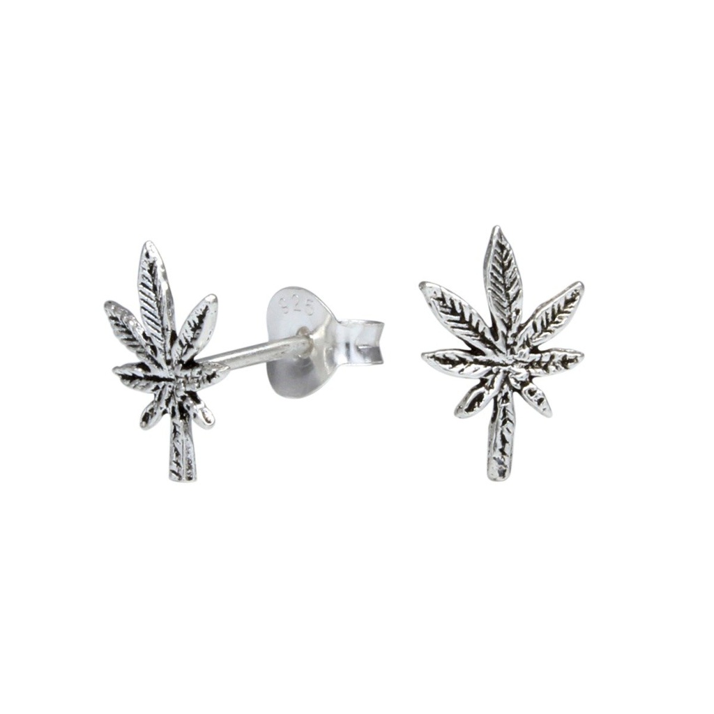 Silver Cannabis Leaf Stud Earrings