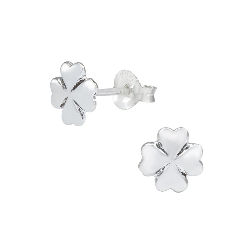 [10000171] Puces d'oreilles trèfle chance en argent