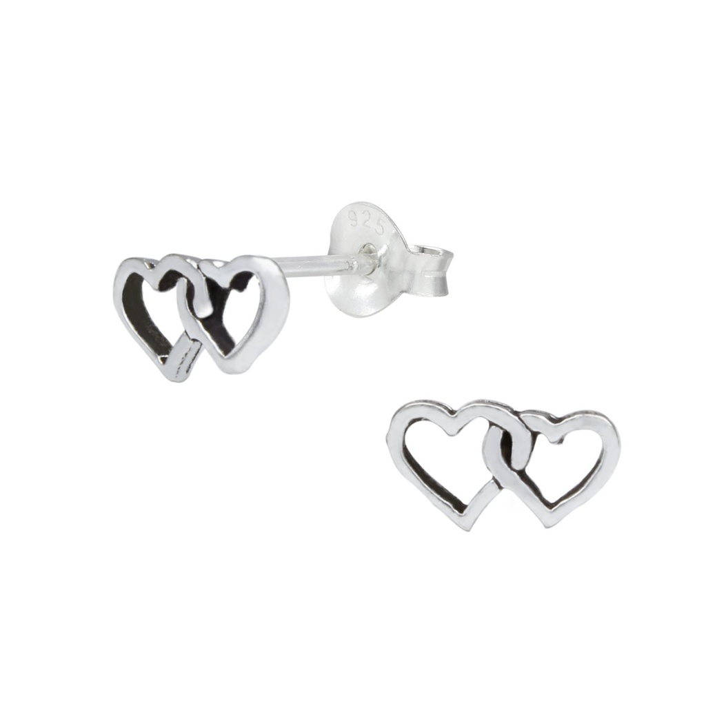 Silver Double Heart Stud Earrings