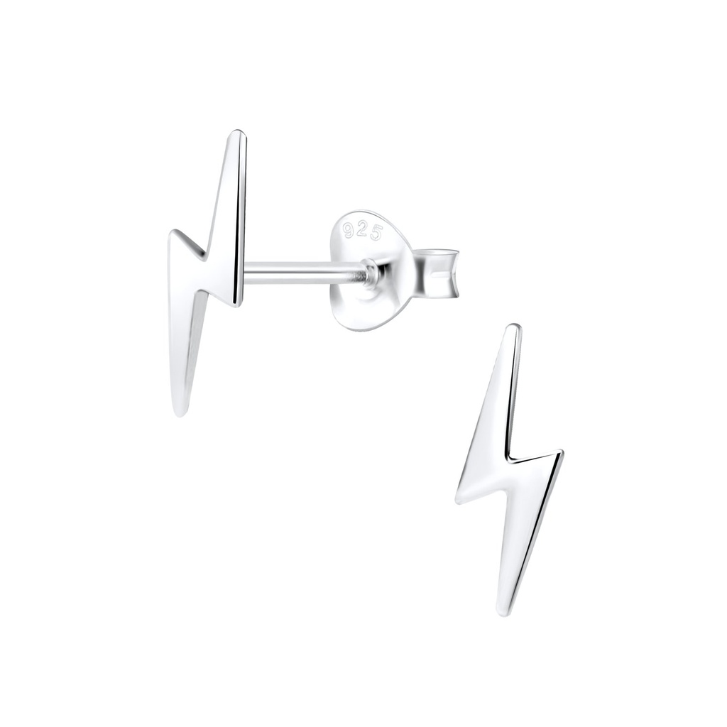 Silver Lightning Bolt Stud Earrings