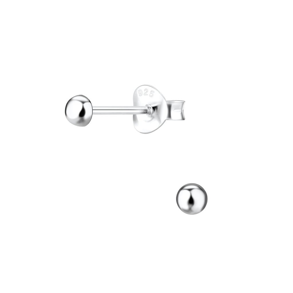 [10000155] Silver 3mm Half Ball Stud Earrings