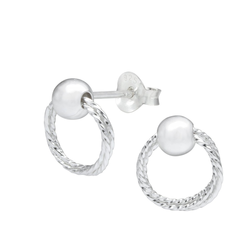[10000148] Silver Hanging Hoops Stud Earrings