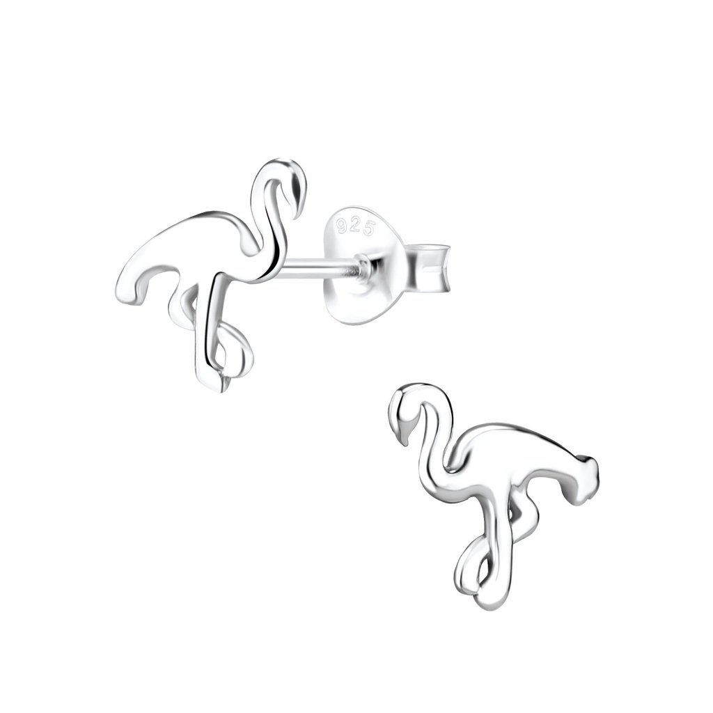 [10000147] Puces d'oreilles flamant rose en argent