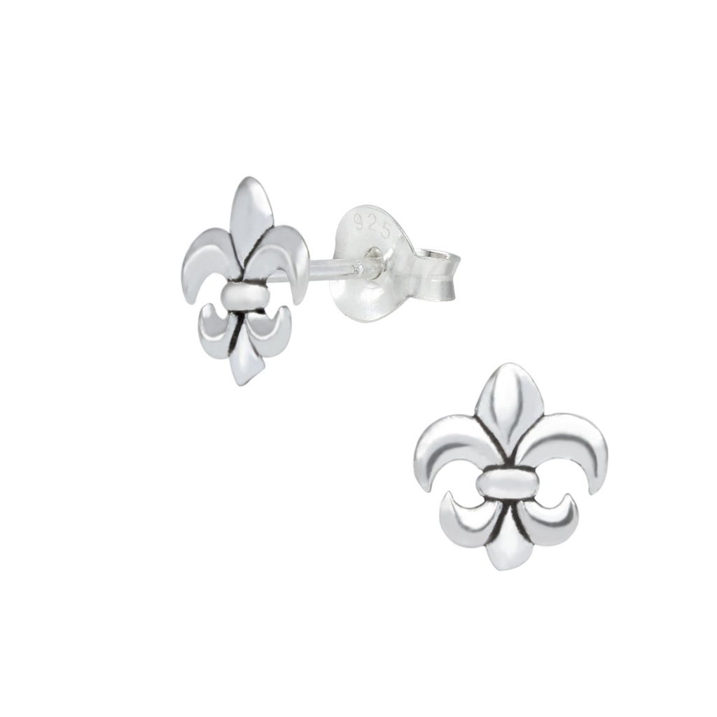 Silver Fleur De Lis Stud Earrings