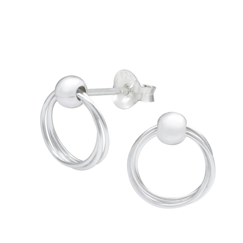 [10000149] Silver Hanging Hoops Stud Earrings