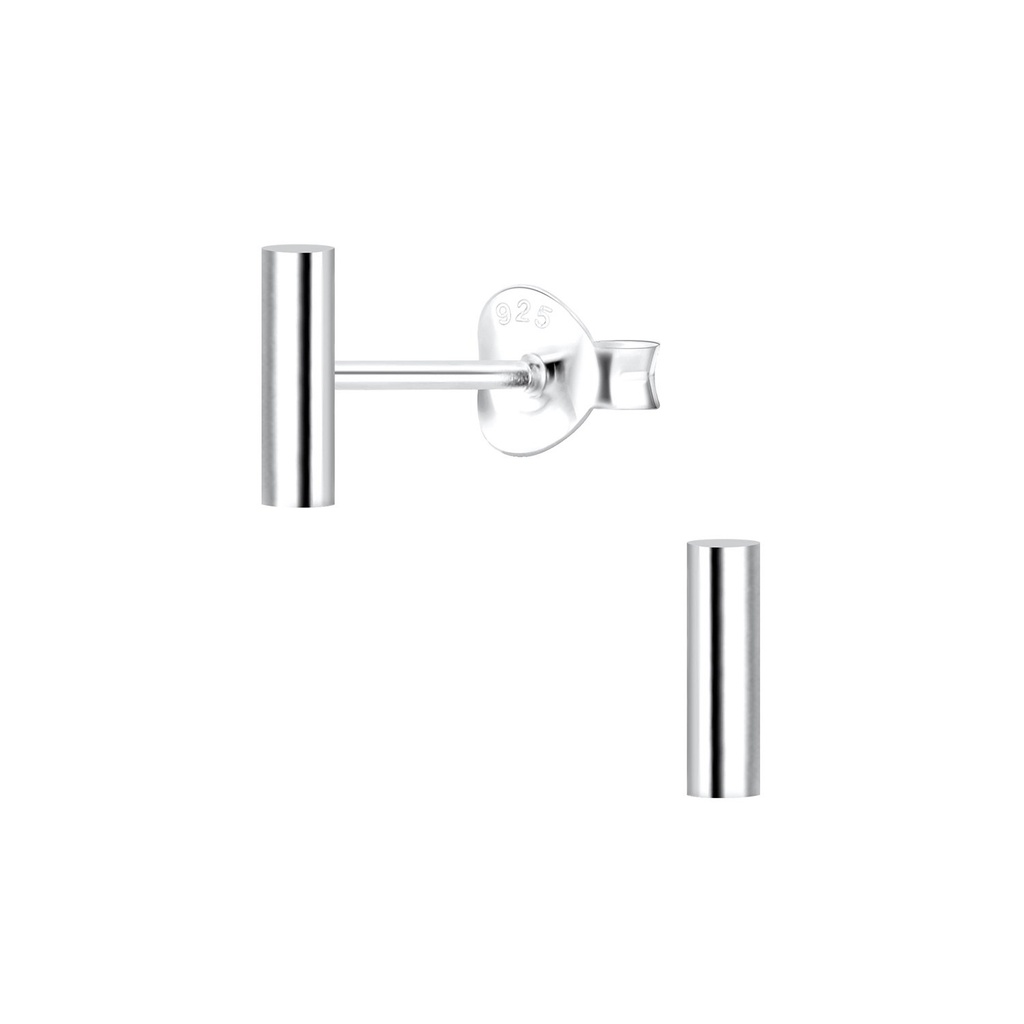 Silver Round Bar Stud Earrings