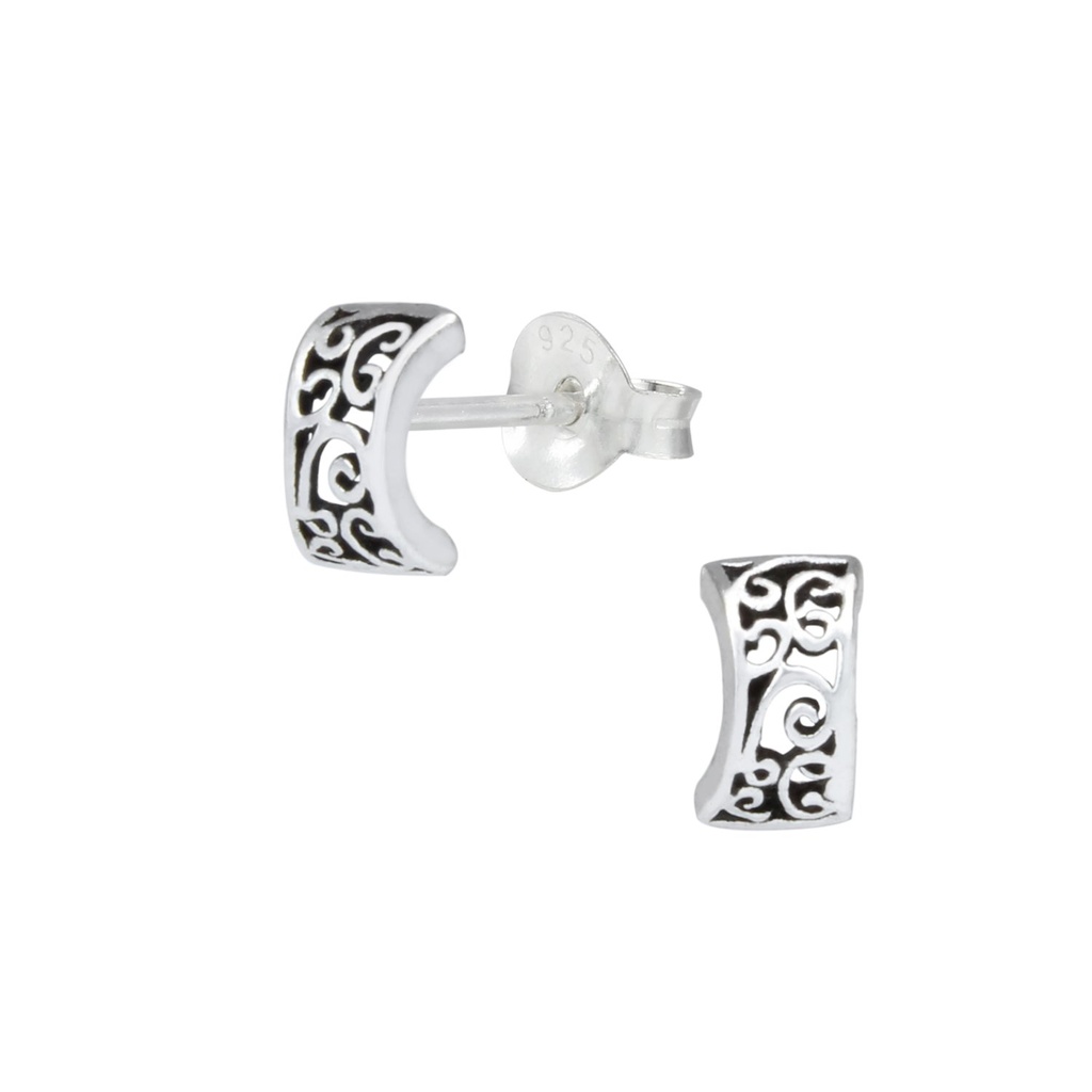 Silver Half Hoop Stud Earrings