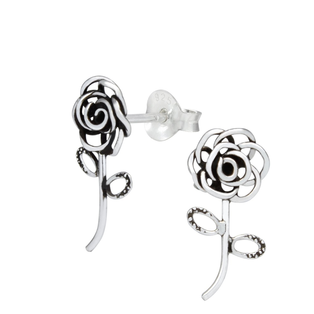 Puces d'oreilles fleur en argent