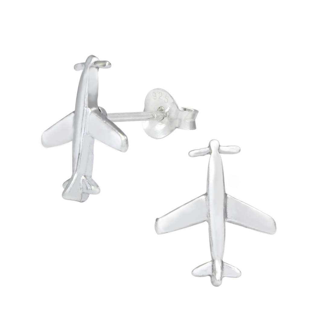 Silver Airplane Stud Earrings