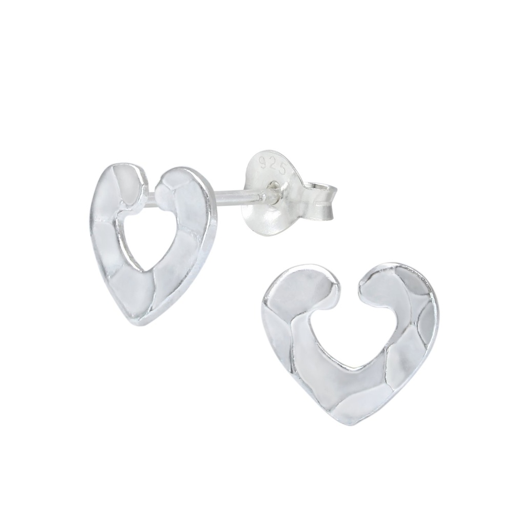 [10000110] Puces d'oreilles cœur martelé en argent