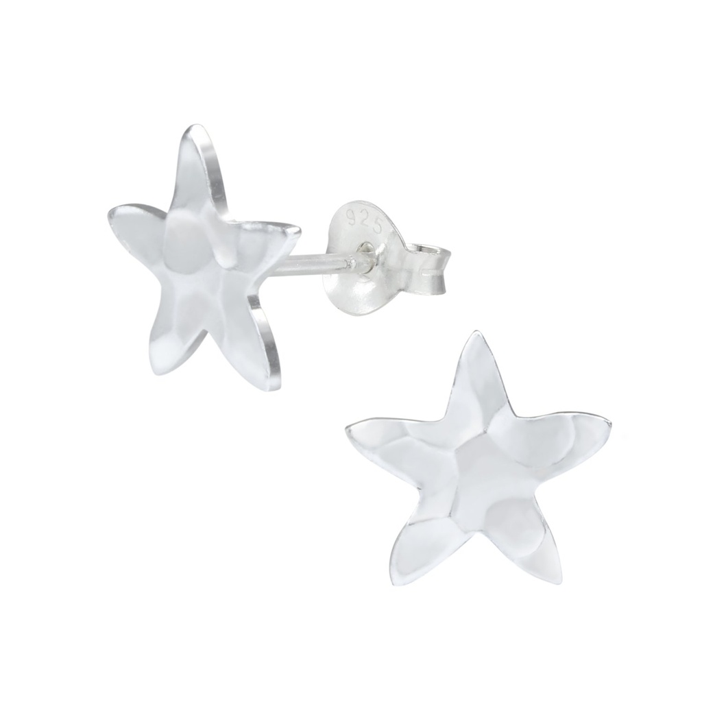 [10000109] Puces d'oreilles étoile martelée en argent