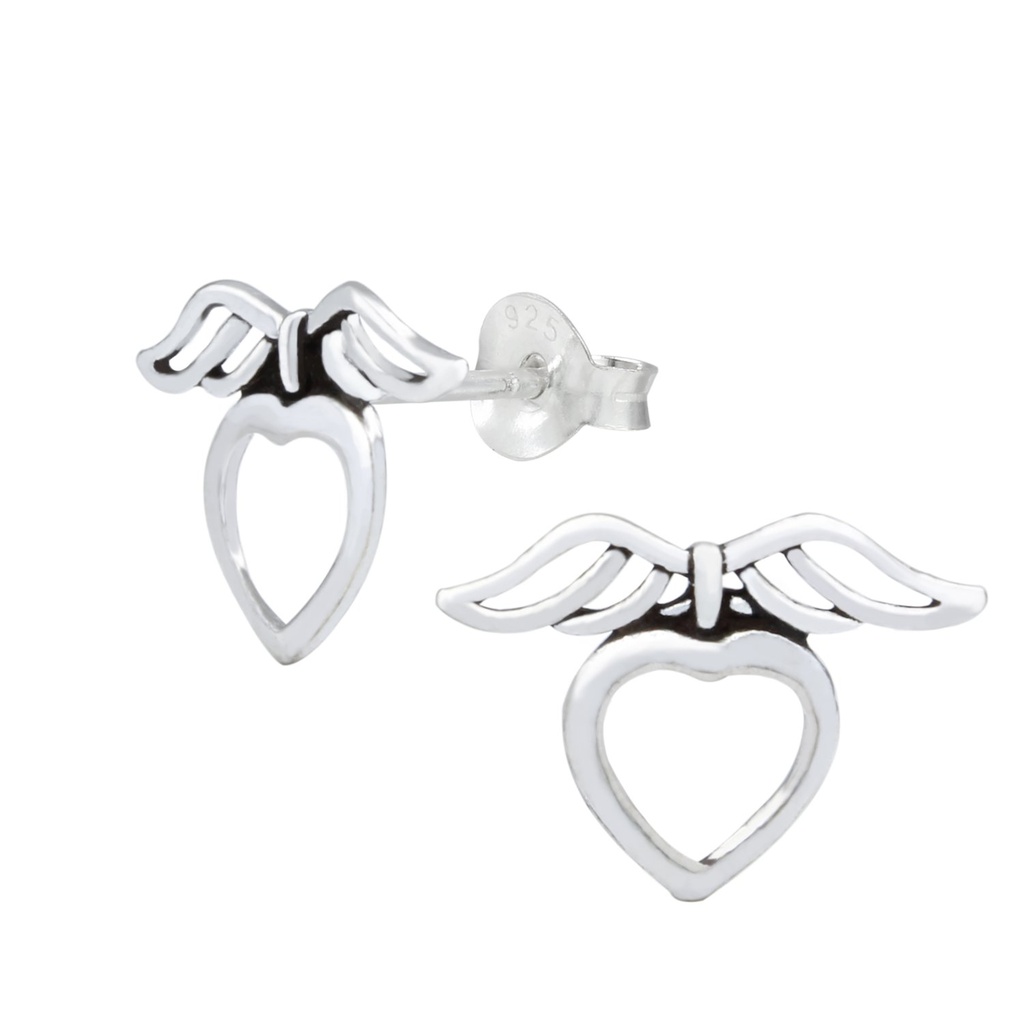 [10000106] Silver Winged Heart Stud Earrings