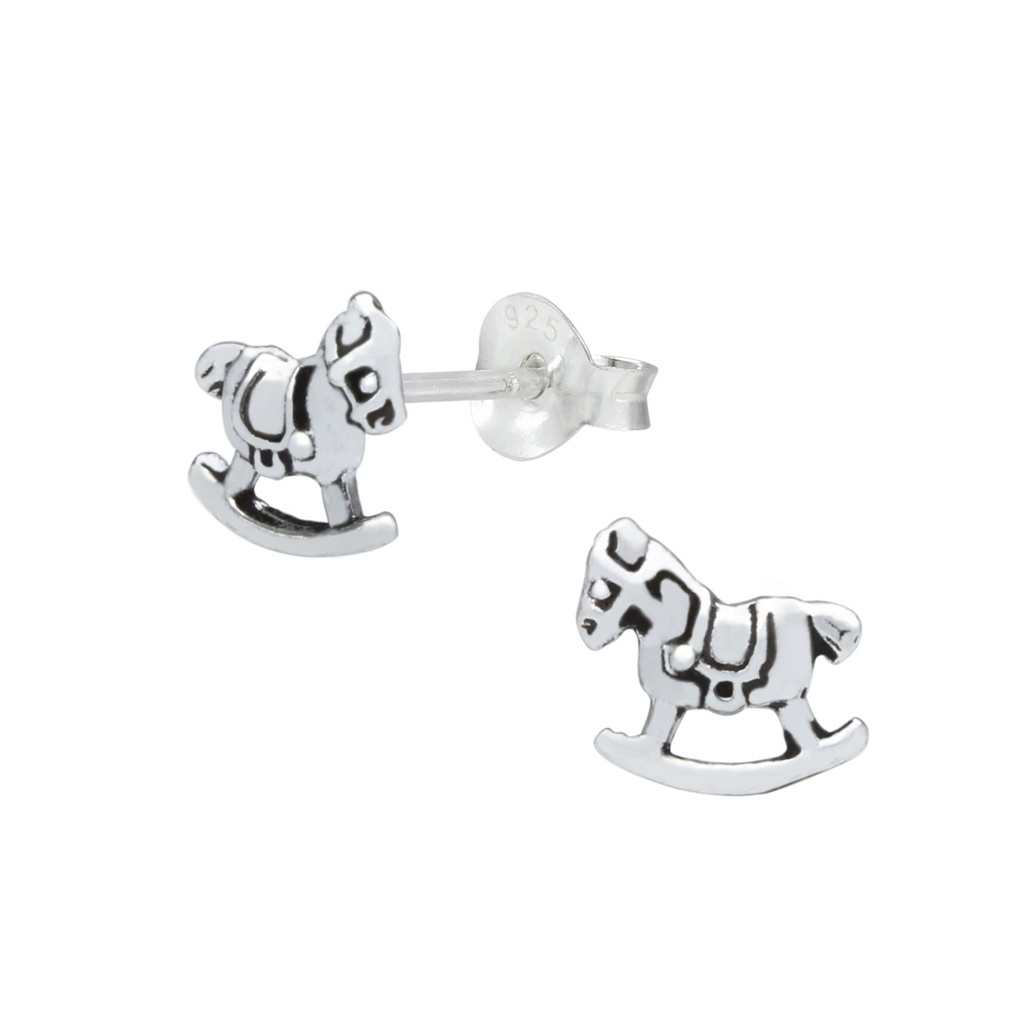 Silver Rocking Horse Stud Earrings