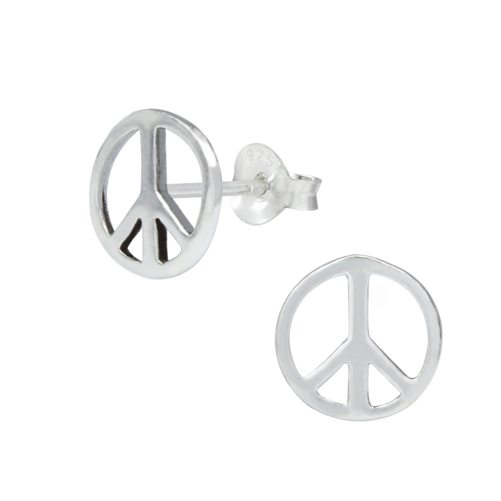 [10000089] Silver Peace Sign Stud Earrings