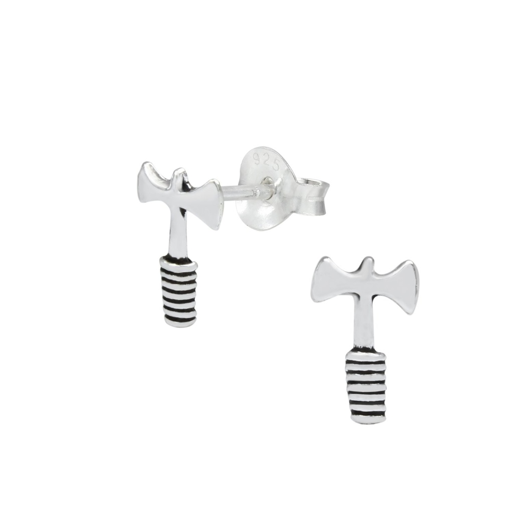 [10000087] Silver Axe Stud Earrings