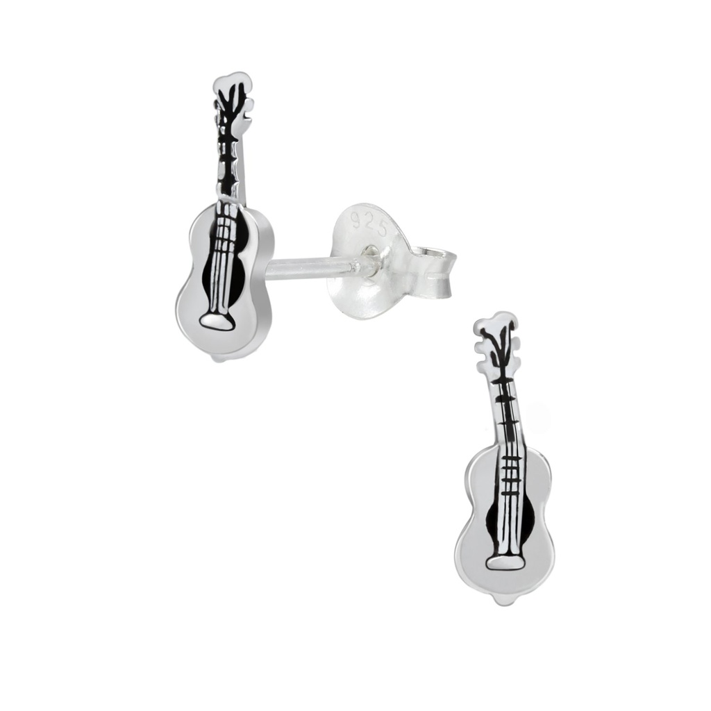 Silver Guitar Stud Earrings